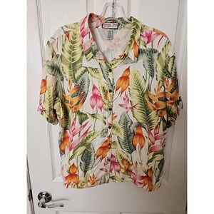 Jamaica Bay Women's Tropical Hawaiian Short Sleeve Button-Down Shirt, XL